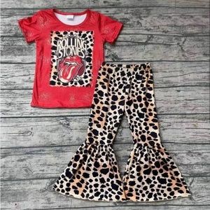 🔥🔥Rolling stone red top with leopard print pants